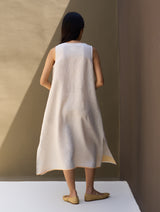 Jin Border Linen Dress - Natural