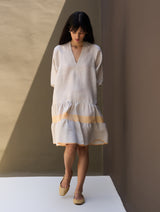 Vera Border Linen Dress - Natural