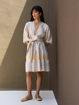 Vera Border Linen Dress - Natural