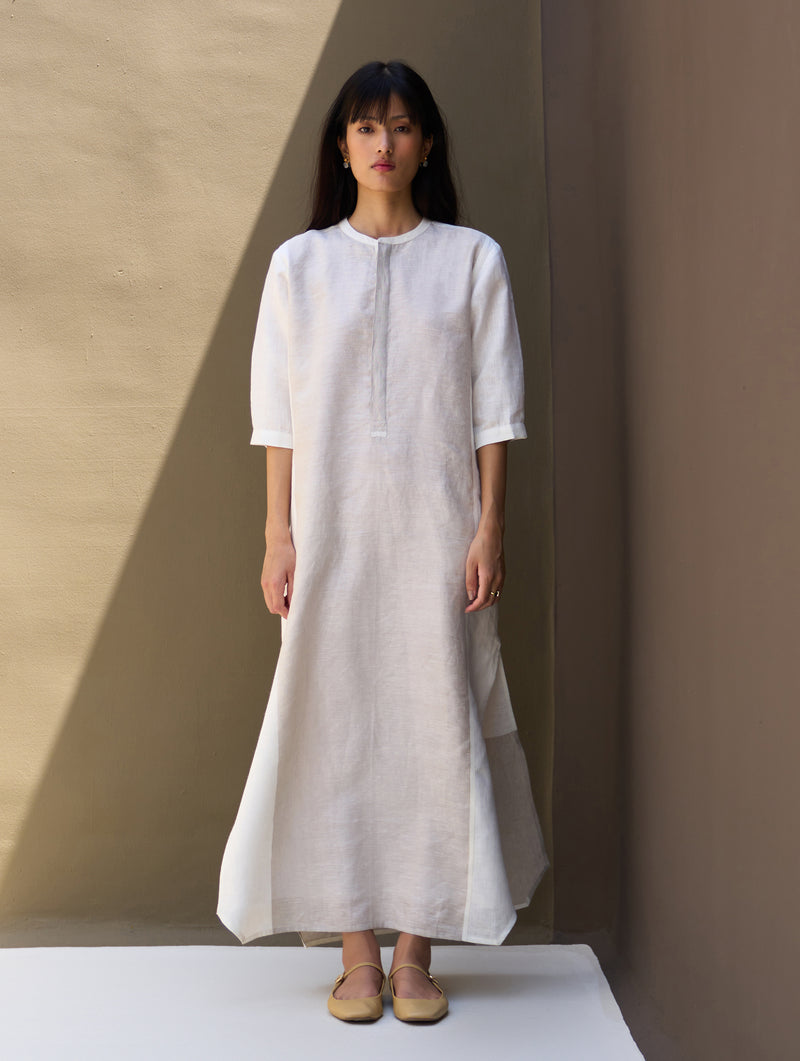 Faiza Metallic Linen Dress - Ivory