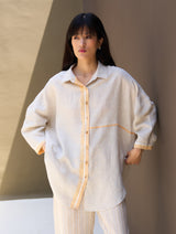 Isla Border Linen Shirt - Natural