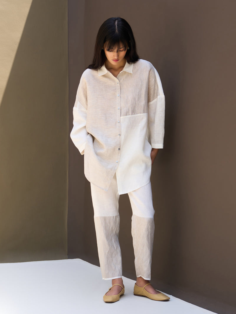 Zaha Metallic Linen Shirt - Ivory