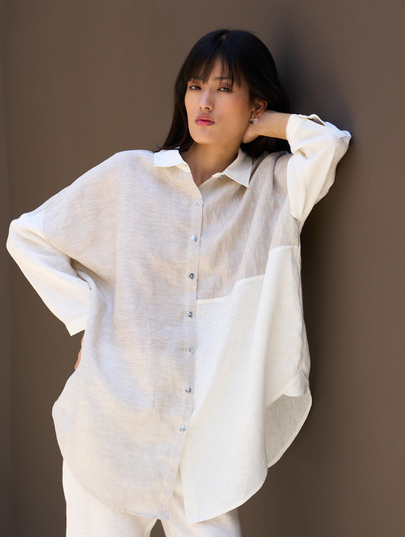 Zaha Metallic Linen Shirt - Ivory