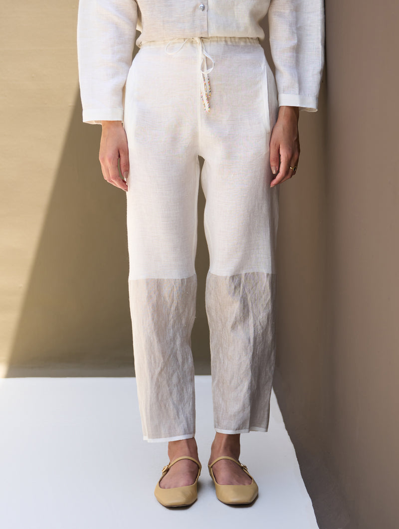 Essa Metallic Linen Pant - Ivory