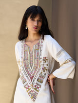 Afra Hand-Embroidered Kurta - Ivory