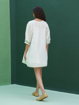 Yima Border Linen Dress - Ivory