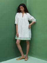 Yima Border Linen Dress - Ivory