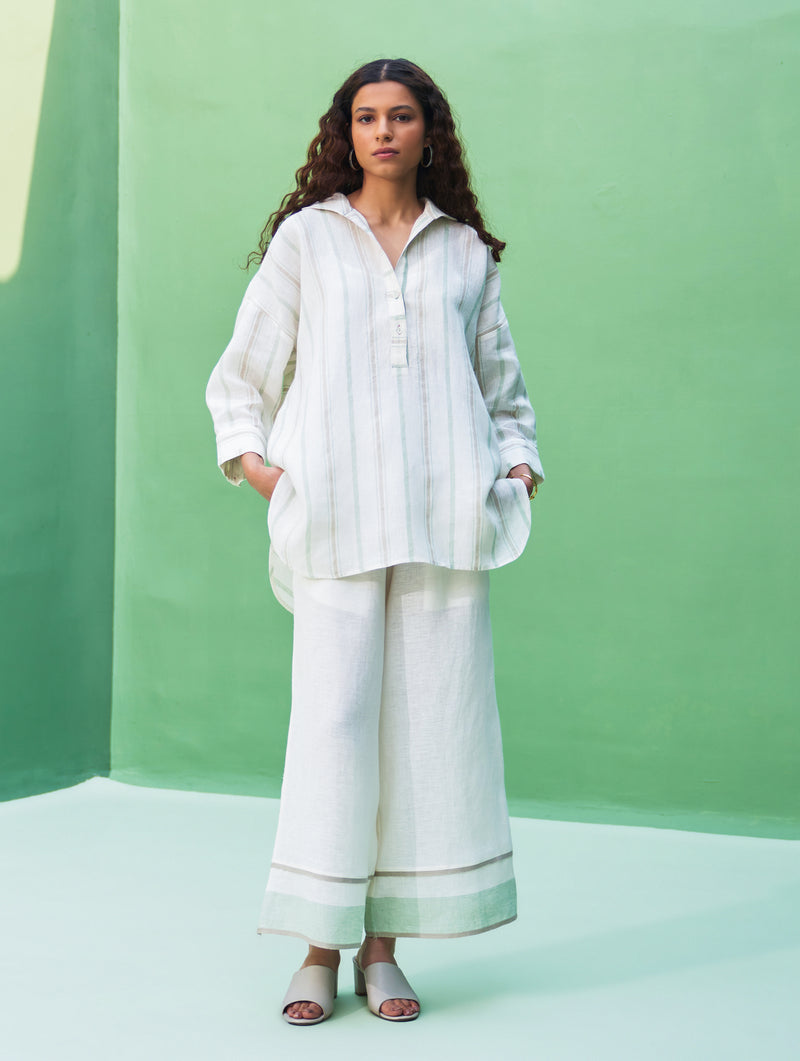 Kiku Striped Linen Co-ord Set - Mint