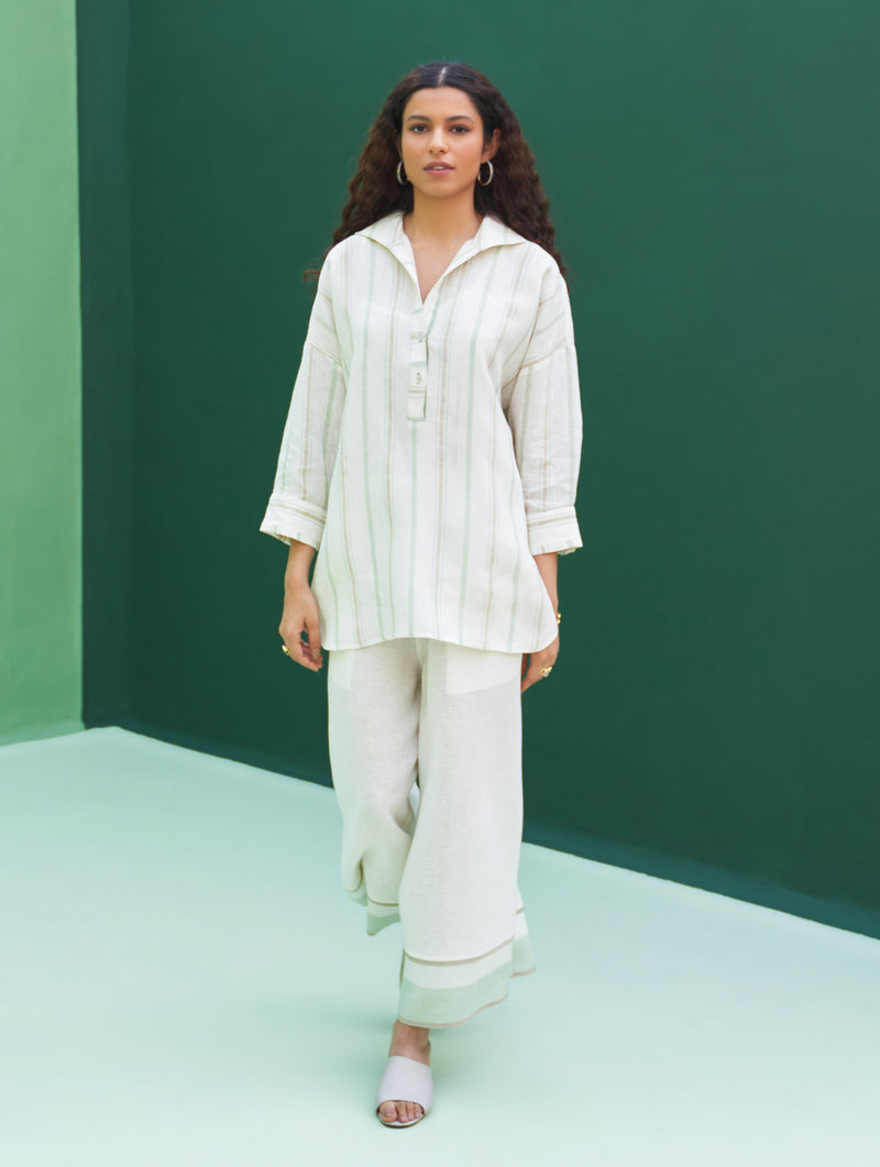 Kiku Striped Linen Shirt - Mint