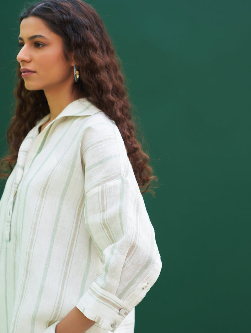 Kiku Striped Linen Shirt - Mint