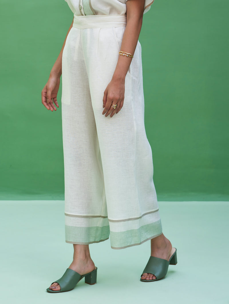 Kol Border Linen Co-ord Set - Ivory