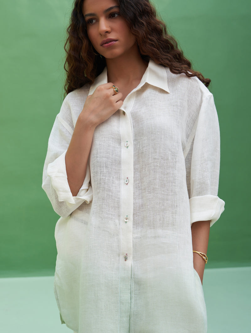 Lessa Sheer Linen Tie-Dye Shirt - Ivory