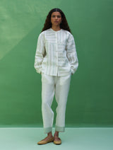 Miyu Pintucked Linen Shirt - Mint