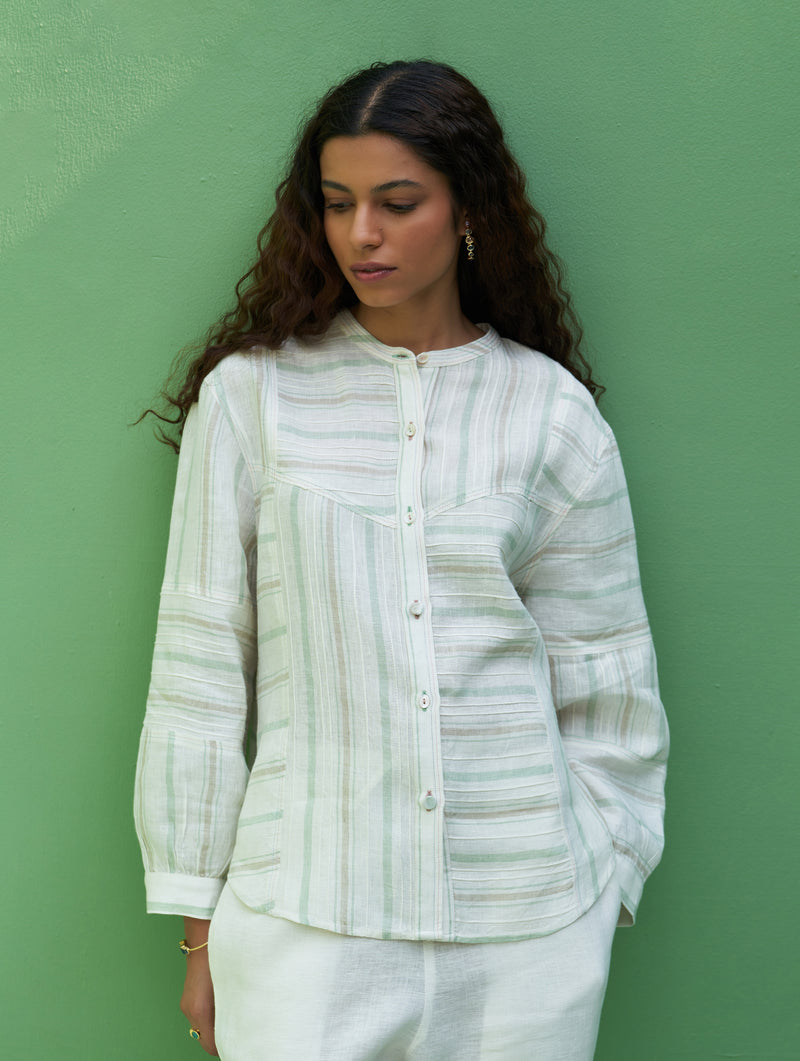 Miyu Striped Linen Co-ord Set - Mint