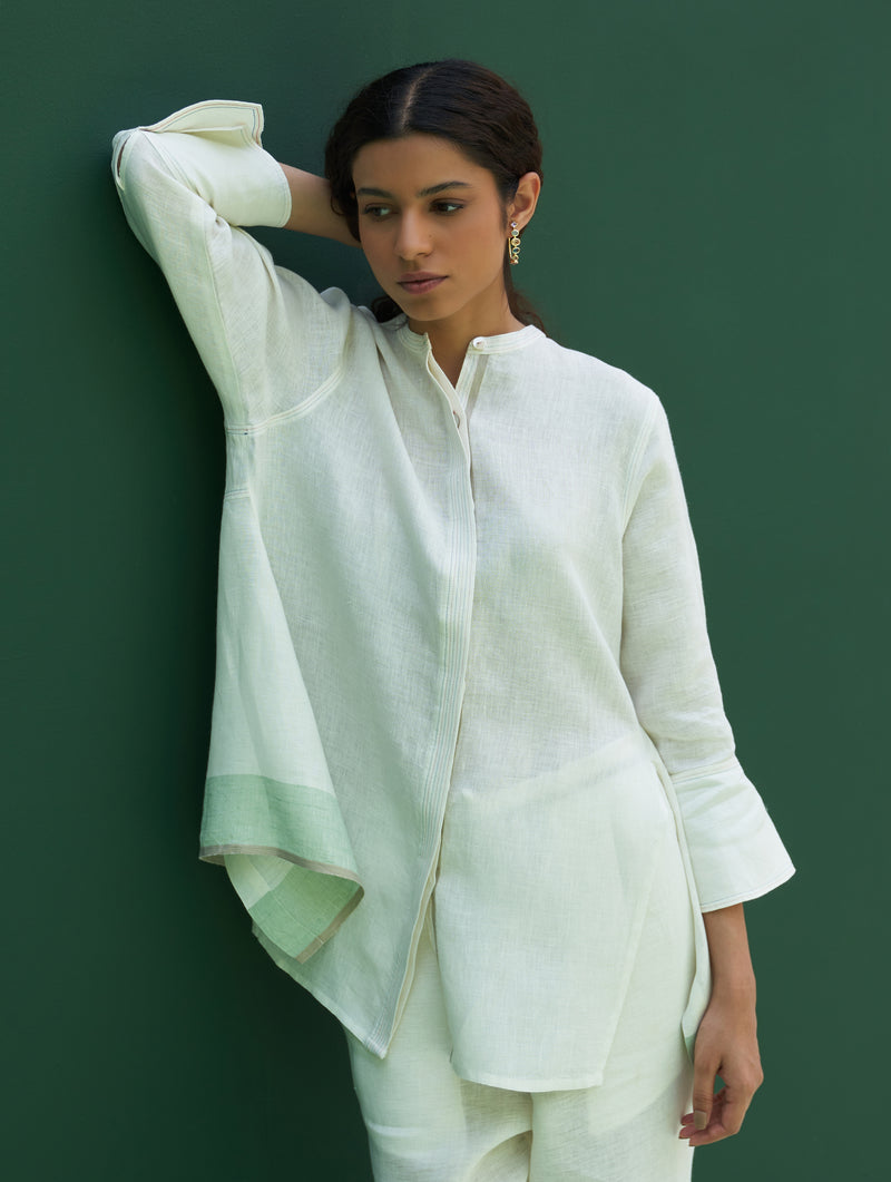 Yoshi Border Linen Top - Ivory