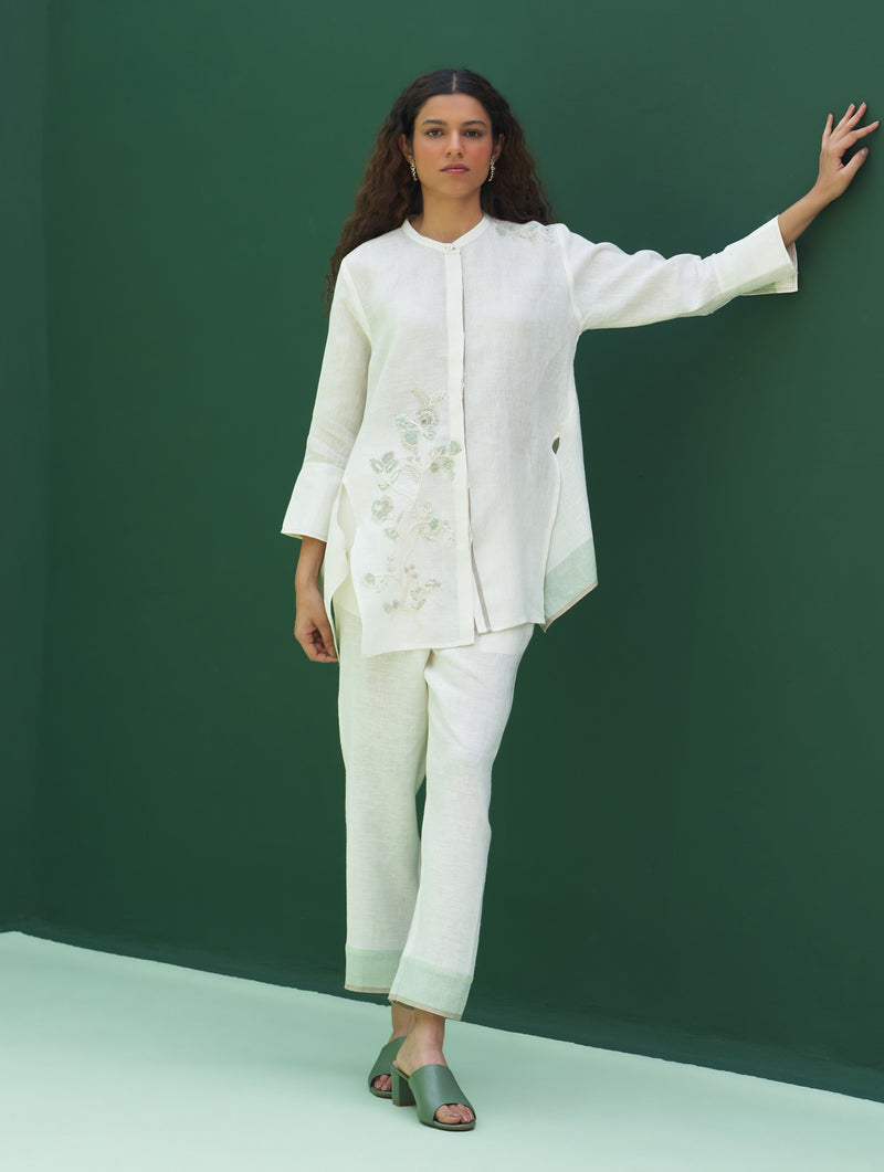 Noi Hand-Embroidered Linen Co-ord Set - Ivory