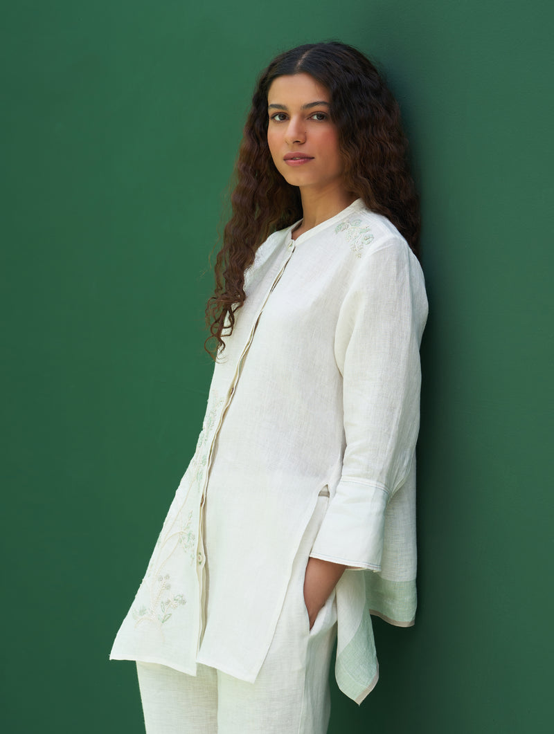 Noi Hand-Embroidered Linen Top - Ivory