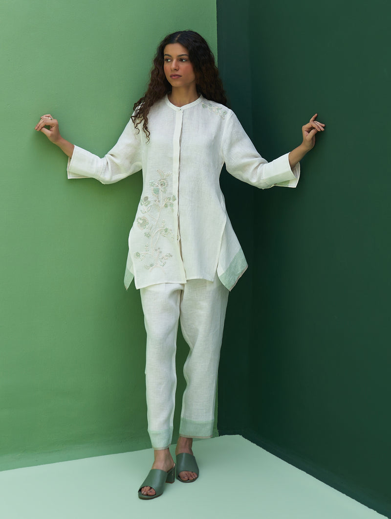 Noi Hand-Embroidered Linen Co-ord Set - Ivory