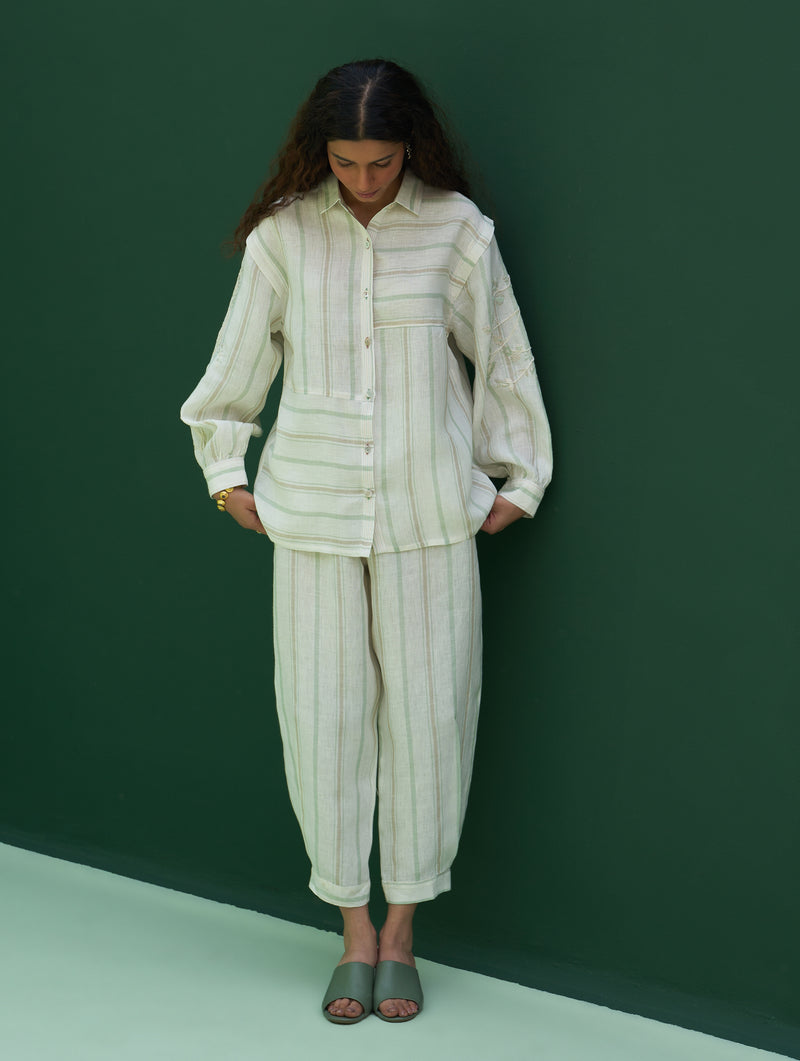 Akra Striped Linen Co-ord Set - Mint