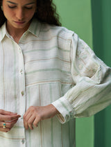 Akra Striped Linen Shirt - Mint