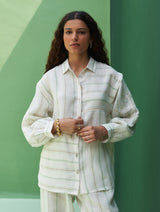 Akra Striped Linen Shirt - Mint