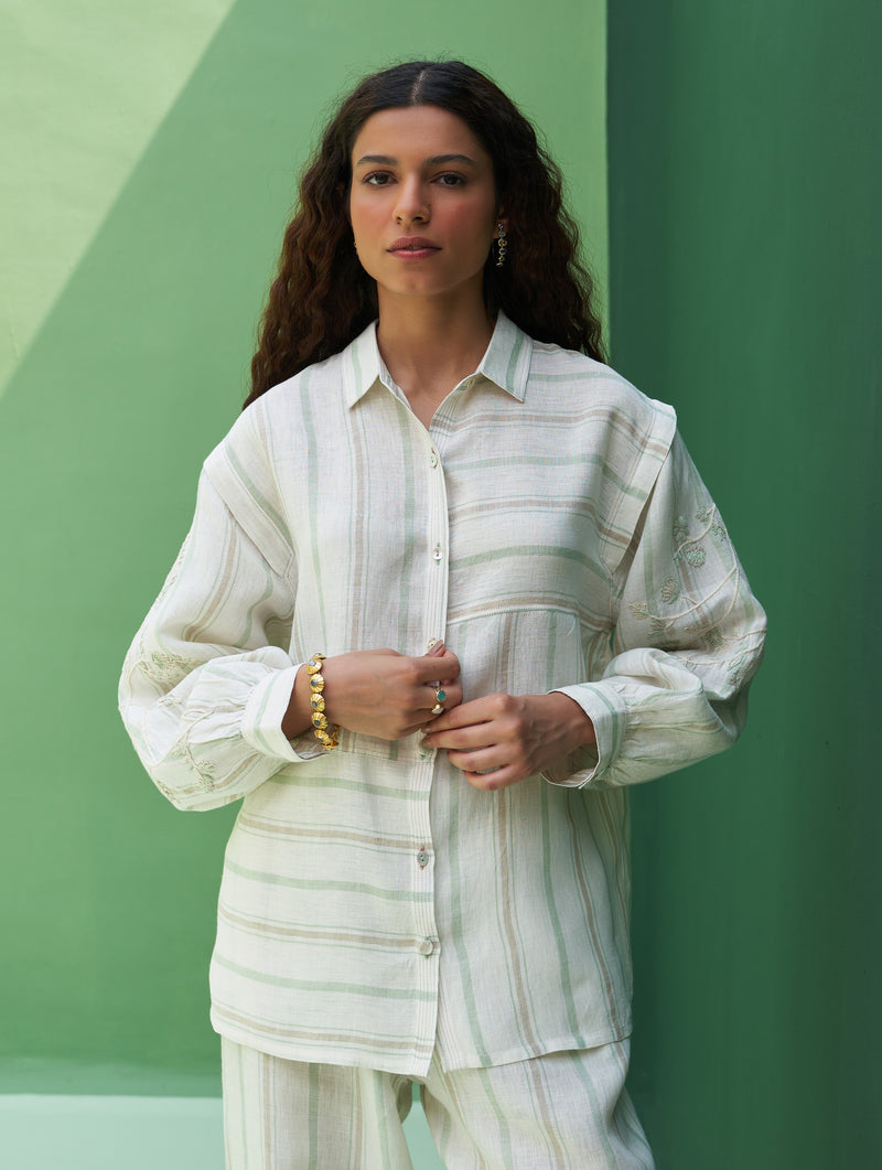 Akra Striped Linen Co-ord Set - Mint