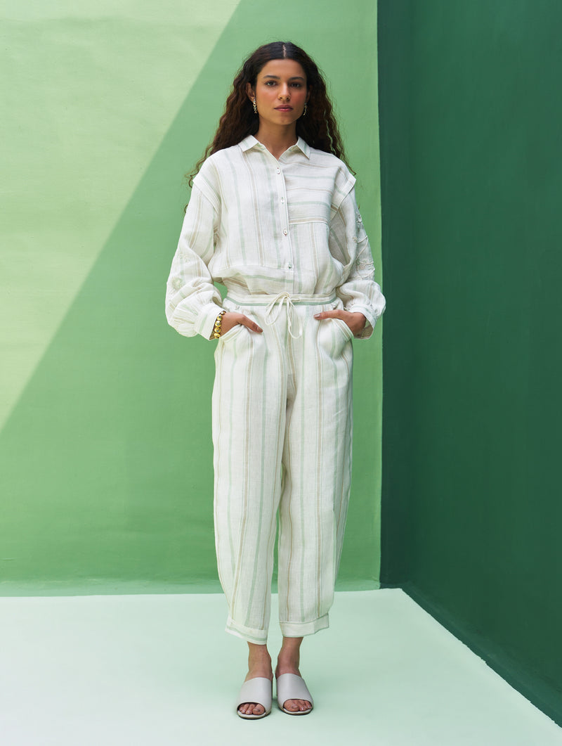 Akra Striped Linen Co-ord Set - Mint