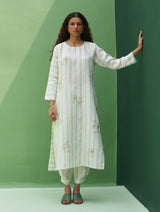 Eiko Striped Linen Kurta - Mint