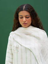 Kuma Stripe Border Linen Dupatta - Mint