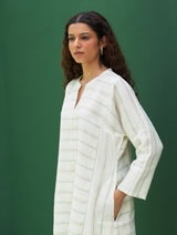 Ezra Striped Linen Kurta - Mint