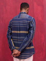 Yuto Modern Check Linen Shirt - Navy