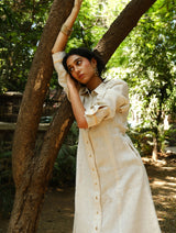 Ani Border Linen Dress - Natural