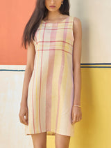 Nora Check Linen Shift Dress - Sand