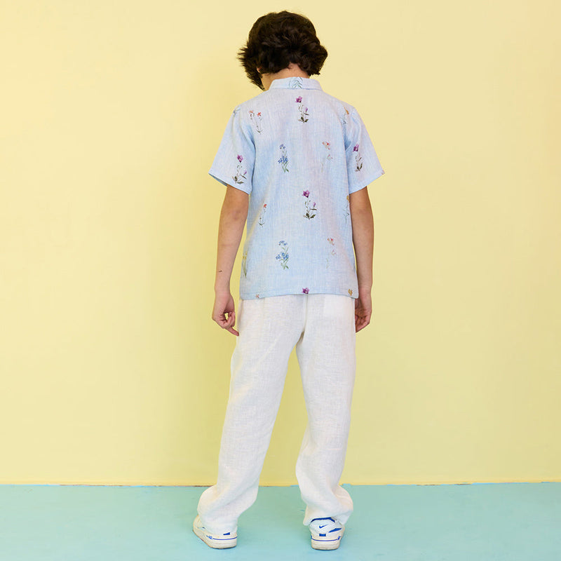 Kai Botanical Linen Shirt - Sky