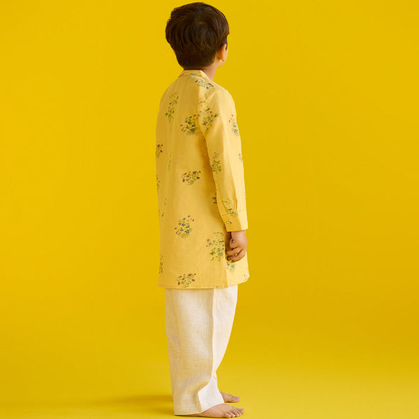 Kash Floral Linen Kurta Set - Mustard