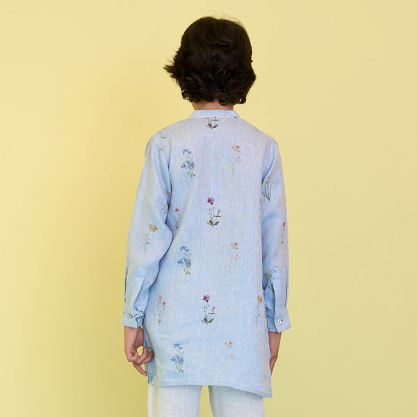 Ren Botanical Linen Kurta - Sky