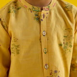 Kash Floral Linen Kurta - Mustard