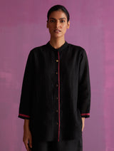 Mio Pintuck Shirt Linen - Black