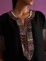 Mato Hand-Embroidered Kurta - Black