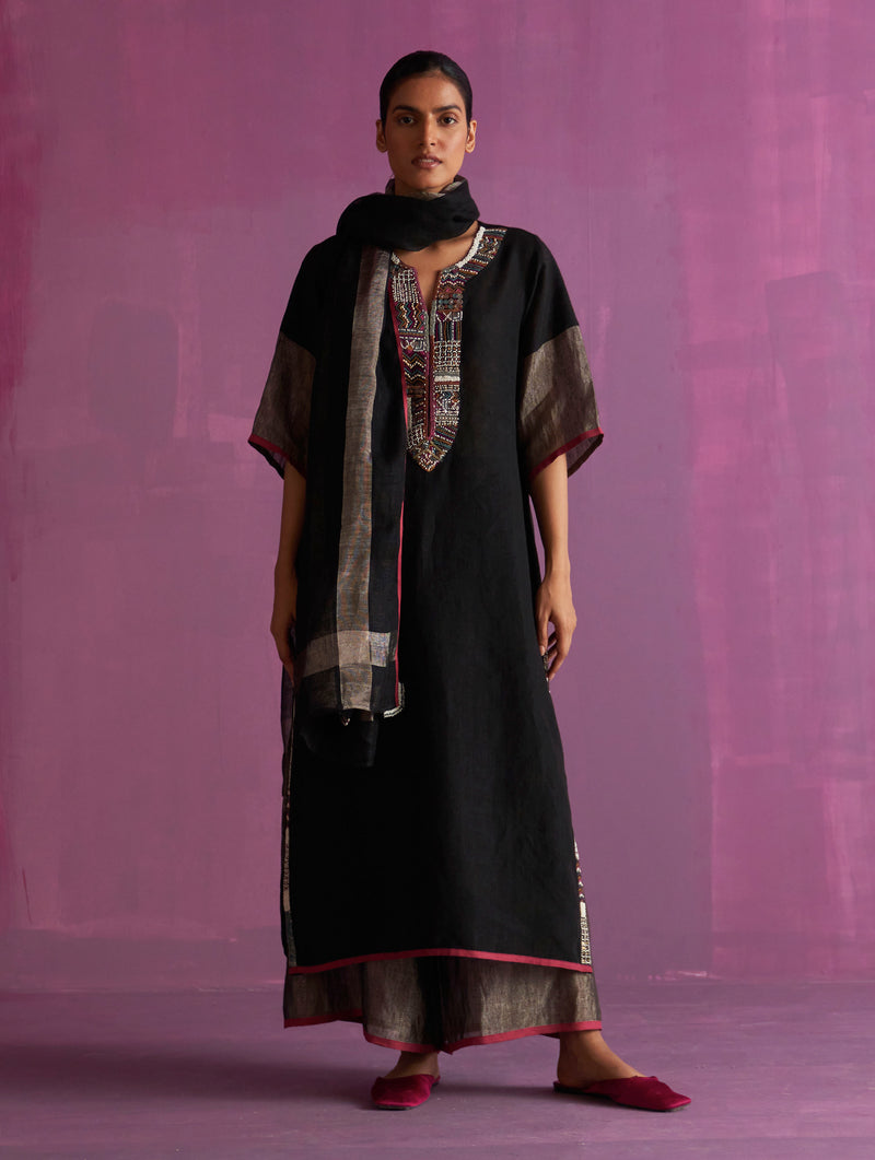 Mato Hand-Embroidered Kurta Set - Black