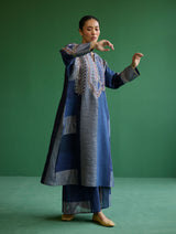 Rida Hand-Embroidered Metallic Linen Kurta - Navy