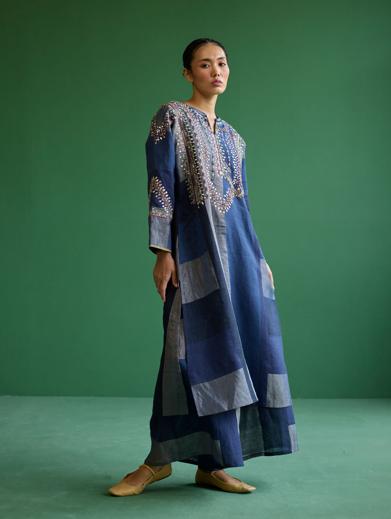 Rida Hand-Embroidered Kurta Set - Navy