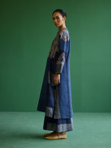 Rida Hand-Embroidered Metallic Linen Kurta - Navy