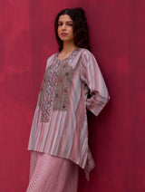 Olena Hand-Embroidered Silk Kurta - Lavender