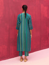 Saana Hand-Embroidered Silk Kurta - Peacock