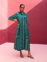 Kinza Stripe Silk Co-ord Set - Peacock