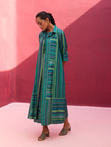 Kinza Stripe Silk Co-ord Set - Peacock