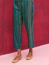 Fiza Silk Stripe Pants - Peacock