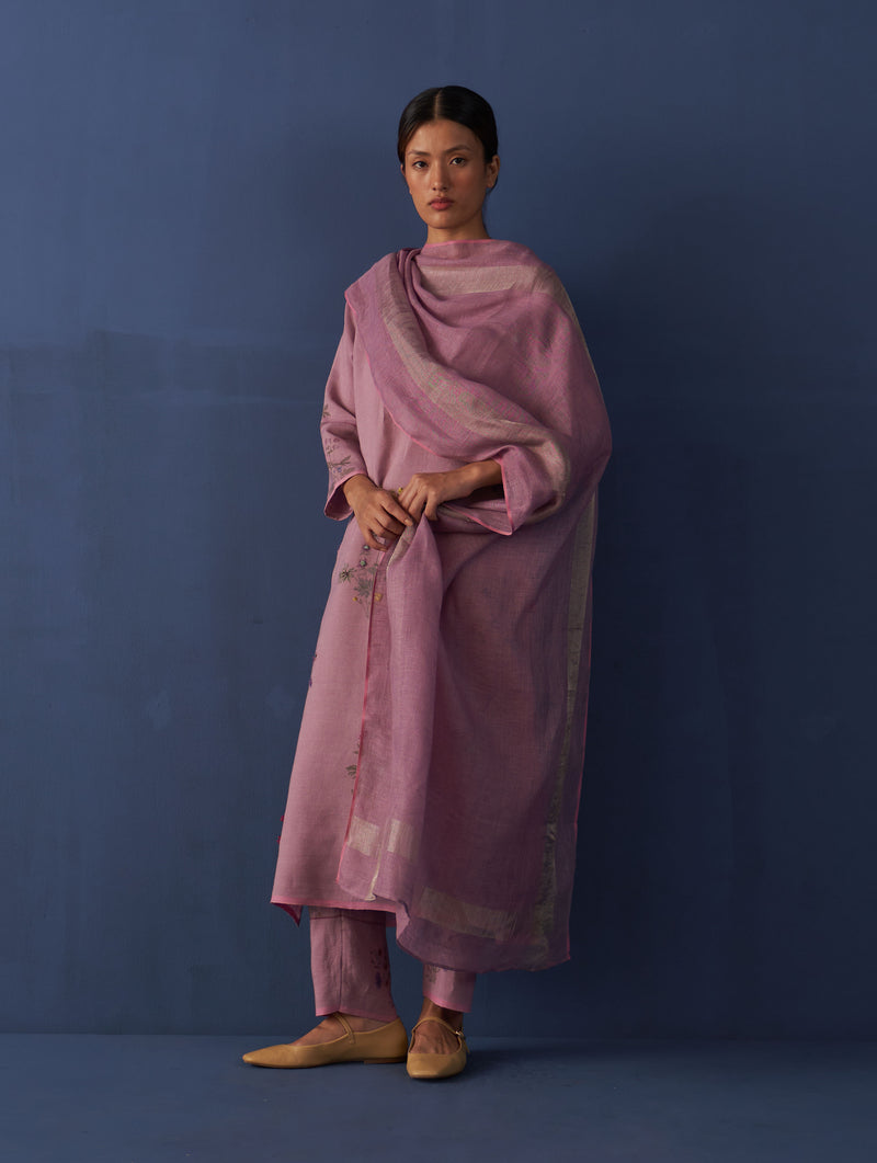 Sakura Botanical Linen Kurta Set - Lavender