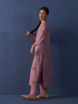 Sakura Botanical Linen Kurta - Lavender